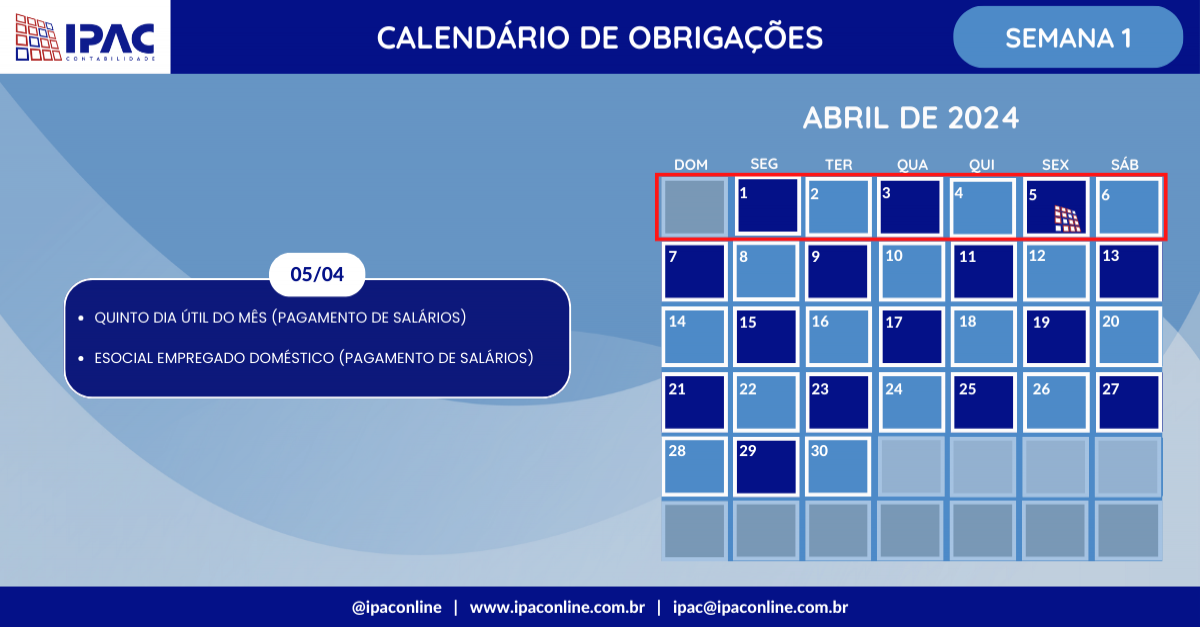 Calendário de Obrigações - Abril de 2024 (Semana 1)