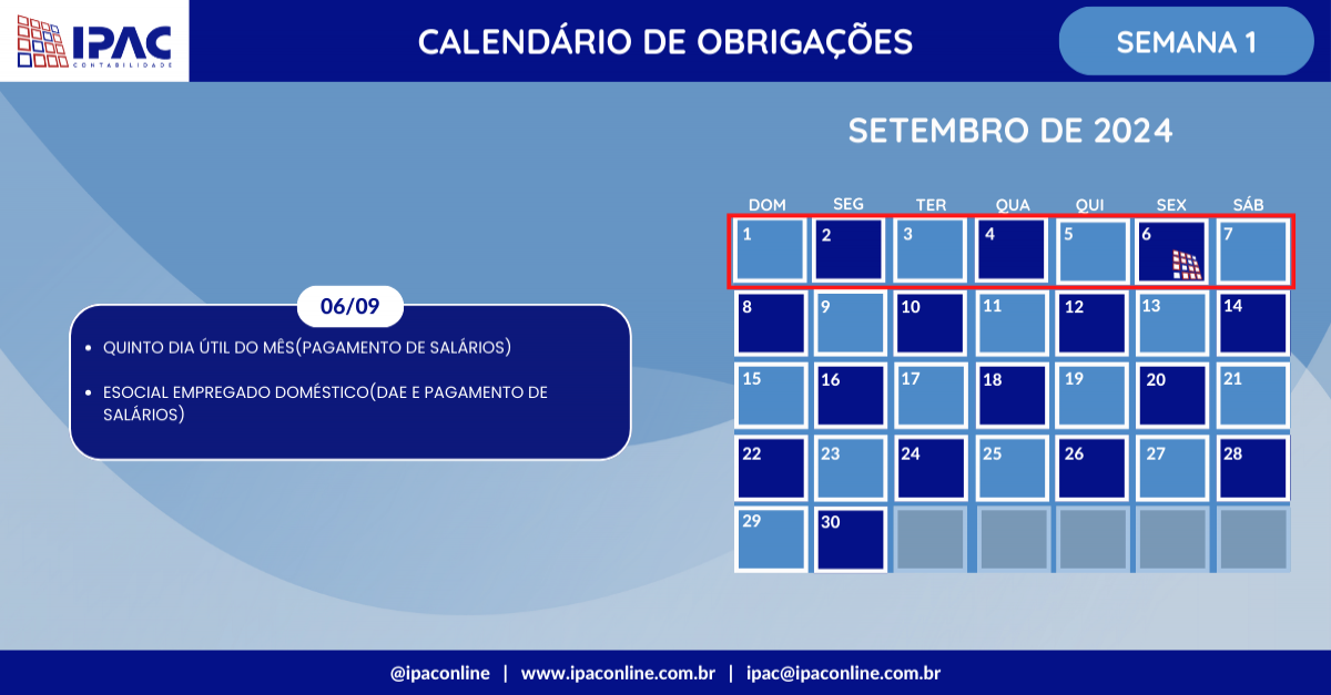 Calendário de Obrigações - Setembro de 2024 (Semana 1)