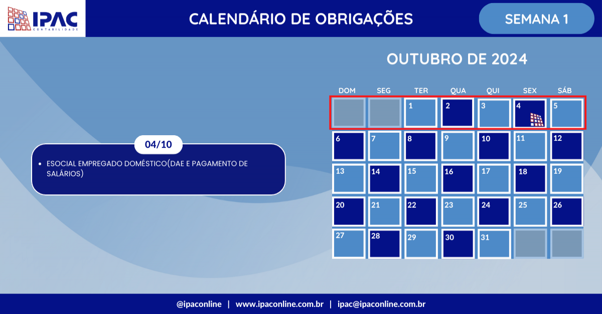 Calendário de Obrigações - Outubro de 2024 (Semana 1)