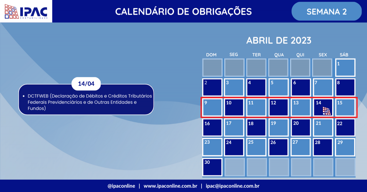 Calendário de Obrigações - Abril de 2023 (Semana 2)